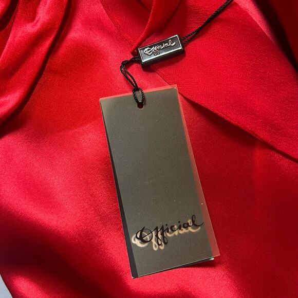 NWT Official Red Silk Asymmetrical Dress Tie Front Size UK 12 / US 8 - Picture 11 of 13